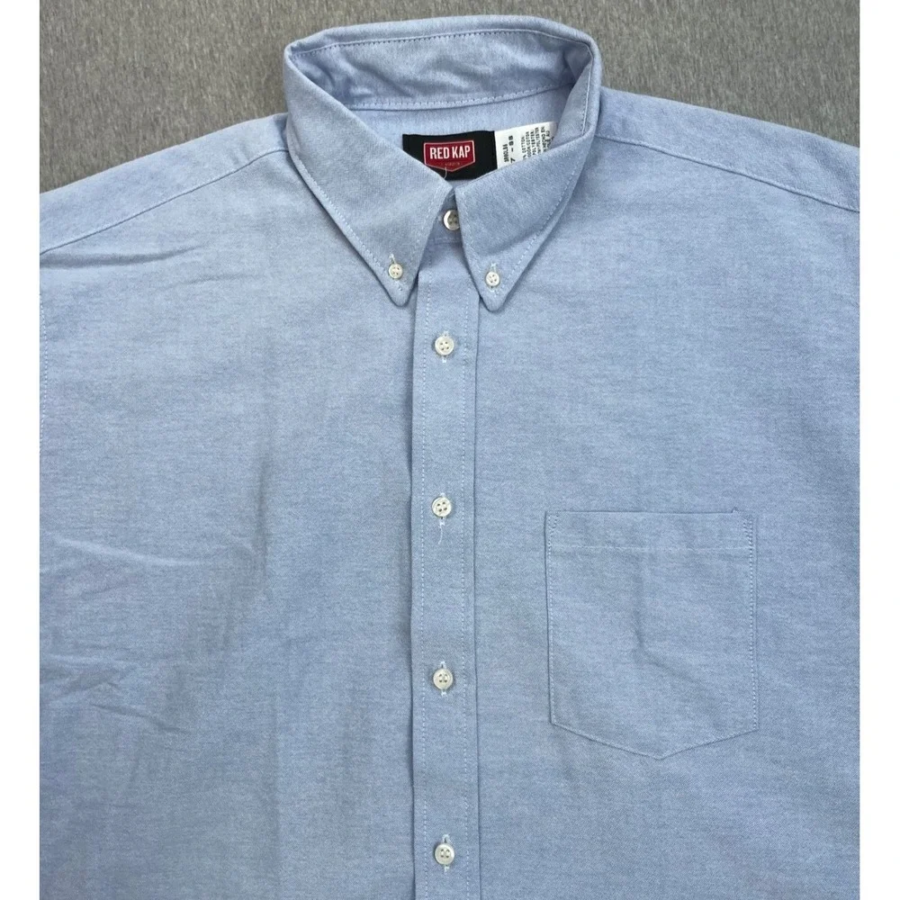 Red Kap Shirt Mens Large (17) Cotton Blend Oxford OCBD Short Sleeve